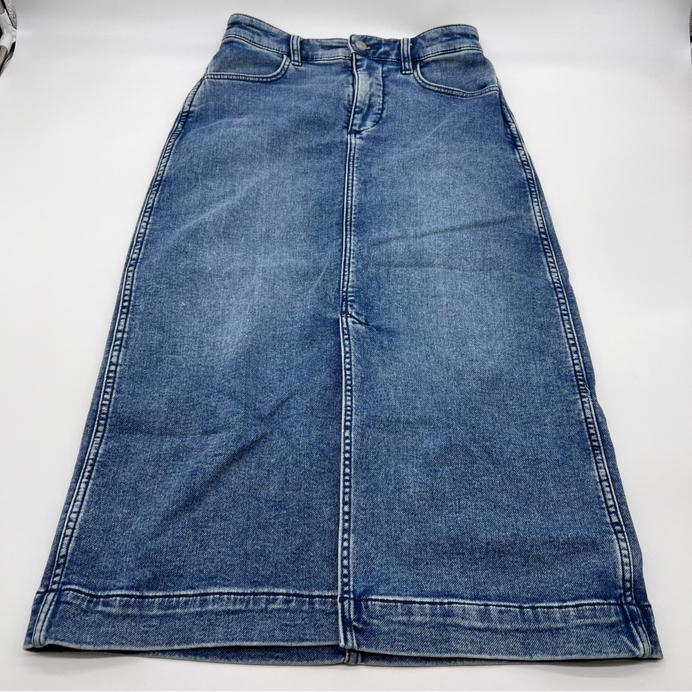 Faherty Blue Denim Midi Skirt